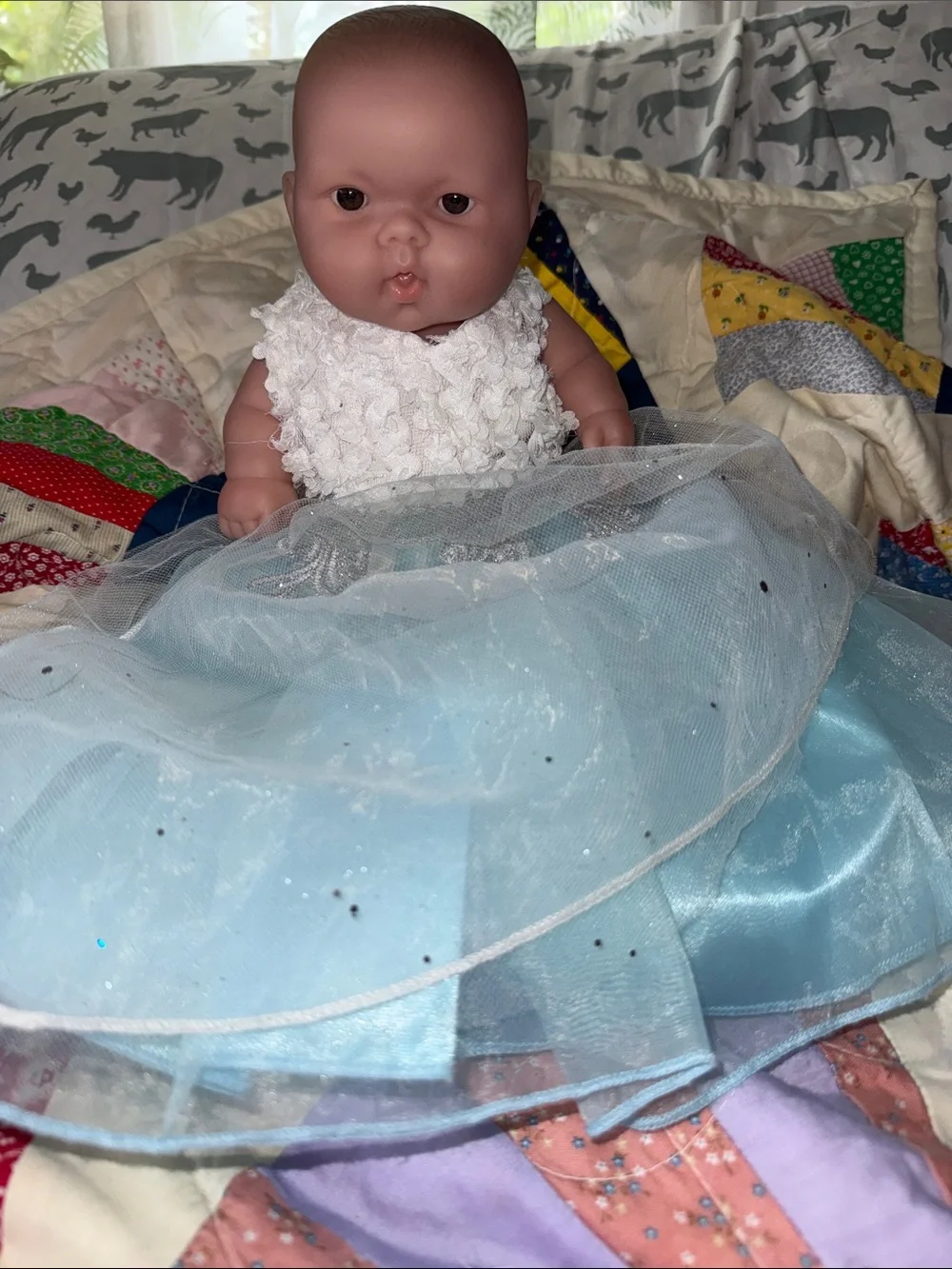 Pretty Baengau 10”Doll in Light Blue Tulle Glitz Petal Dress 15”